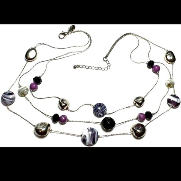 Vtg Jewelry Necklace Signed Charming Charlie Multi Strand Purple Glass 20'-23" - Picture 1 of 1